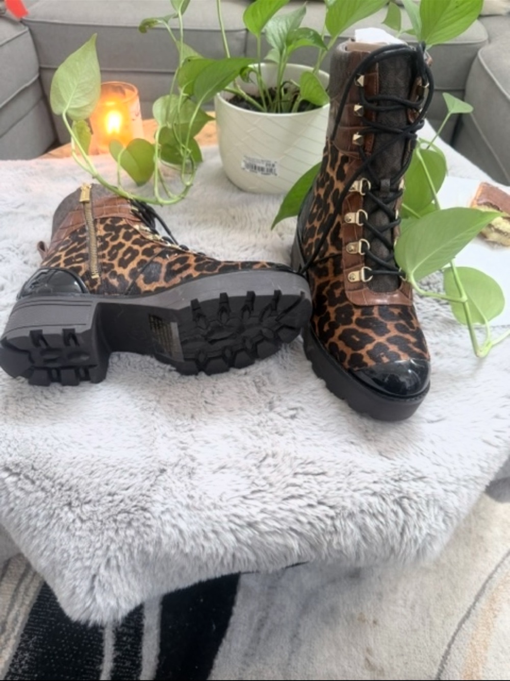 Michael Kors Khloe Mixed-Media Combat Boots - Picture 4 of 10